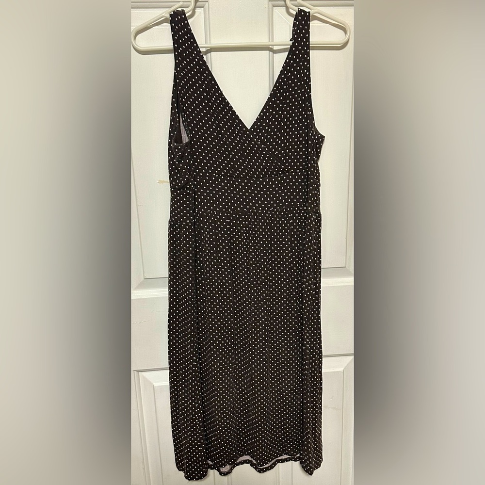 Merona v-neck tank dress, brown w/ white polka dots, size L